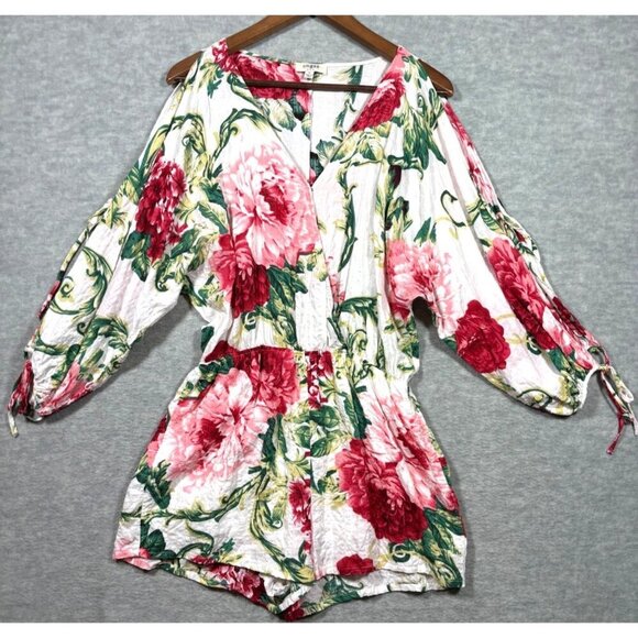 Umgee Floral Print Short Romper Slit Sleeves Sz M Casual Cute Summer - Picture 1 of 8